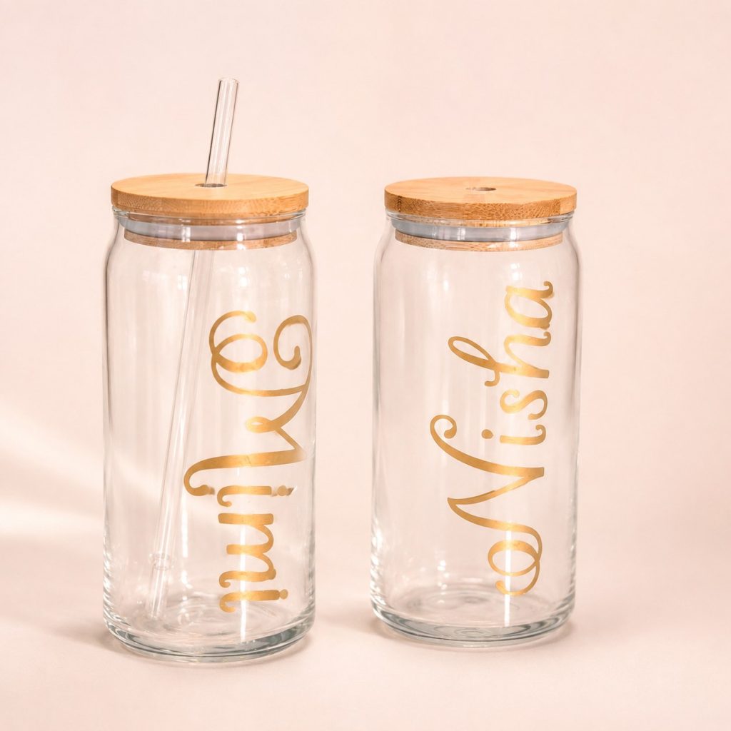 Personalized Glass Tumbler with Bamboo Lid